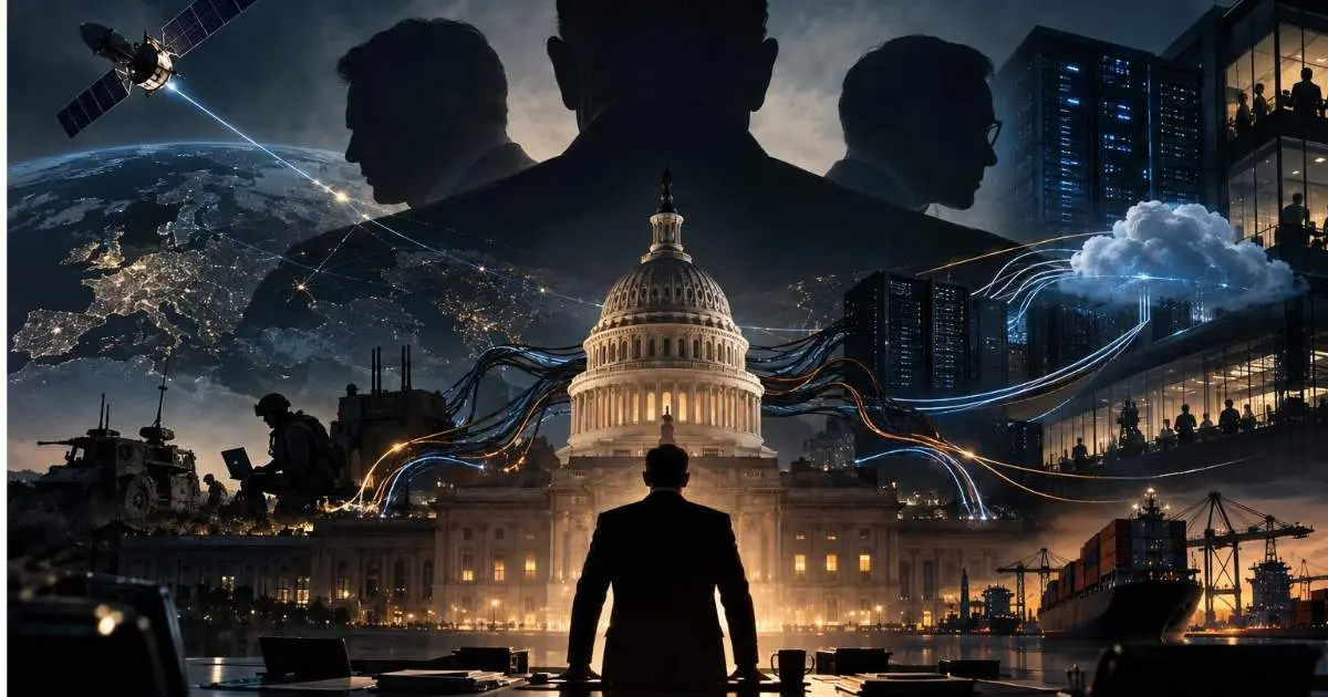 Government surrounded by satellites, data centres and private technology infrastructure